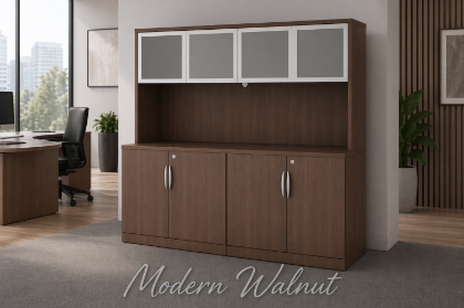 Picture of Office Storage Credenza with Hutch and Locking Doors