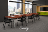 Picture of White Modern Boat Shaped Conference Table with Metal Legs & Cable Management