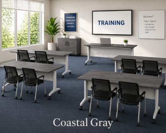 Picture of Flip Top Nesting Training Table with Modesty Panel and Locking Casters