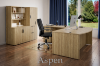 Picture of Bow Front L-Shaped Executive Desk with Hutch, Storage Cabinet & Wardrobe
