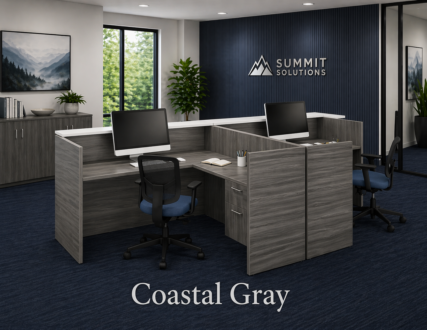 2 Person Reception Desk with Transaction Counter and Storage