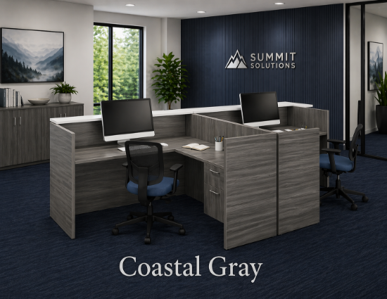 2 Person Reception Desk with Transaction Counter and Storage