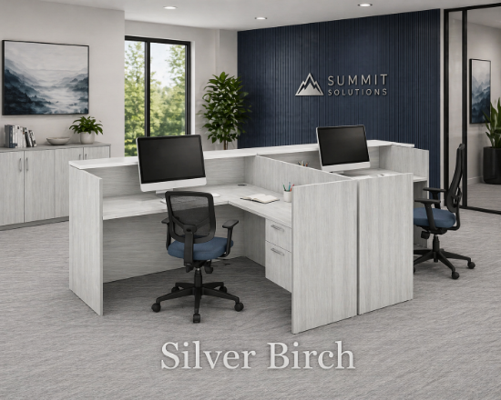 2 Person Reception Desk with Transaction Counter and Storage