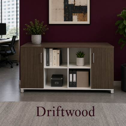 Picture of Office Storage Cabinet Credenza with Doors and Open Shelves