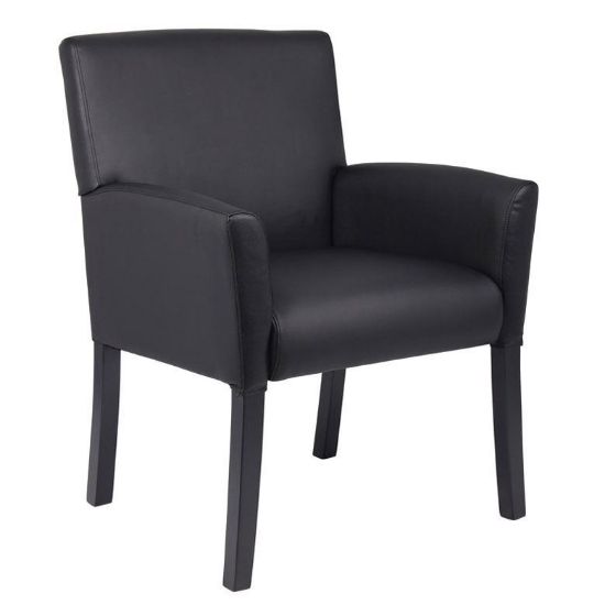 Picture of Reception Chair with Lumbar Support, Black Vinyl and Wood Legs