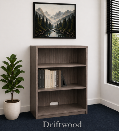 Picture of Office Bookcase with Adjustable Shelves, 36 Inch Height and Open Storage - Driftwood