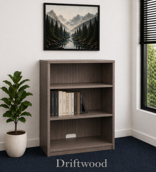 Picture of Office Bookcase with Adjustable Shelves, 36 Inch Height and Open Storage - Driftwood