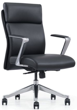 Black mid back leather office chair with arms