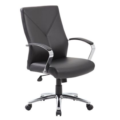Picture of High Back Executive Conference Chair with Leather Upholstery & Chrome Base-Black