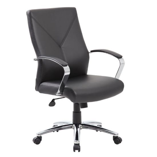 Picture of High Back Executive Conference Chair with Leather Upholstery & Chrome Base-Black