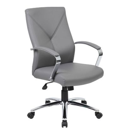 Picture of High Back Executive Conference Chair with Leather Upholstery & Chrome Base-Gray