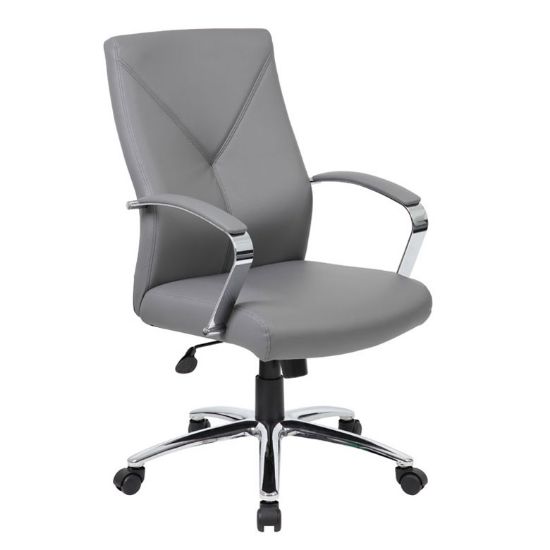 Picture of High Back Executive Conference Chair with Leather Upholstery & Chrome Base-Gray