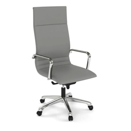 Picture of High Back Conference Chair with Leather Upholstery & Chrome Base-Gray