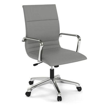Picture of Mid Back Office Conference Chair with Aluminum Base & Leather Upholstery-Gray