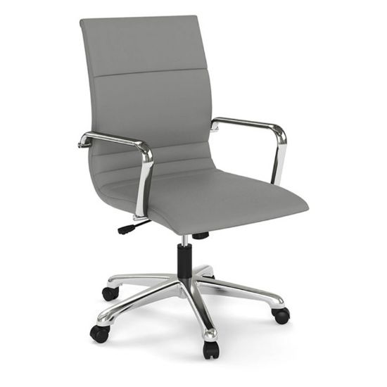 Picture of Mid Back Office Conference Chair with Aluminum Base & Leather Upholstery-Gray