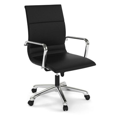 Picture of Mid Back Office Conference Chair with Aluminum Base & Leather Upholstery-Black