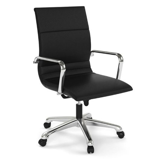 Picture of Mid Back Office Conference Chair with Aluminum Base & Leather Upholstery-Black