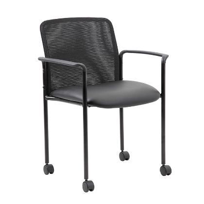Picture of Rolling Mesh Back Stacking Chair with Casters, Arms and Vinyl Seat