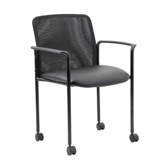 Picture of Rolling Mesh Back Stacking Chair with Casters, Arms and Vinyl Seat