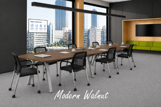 Picture of Modern Boat Shaped Conference Table with Metal Legs & Cable Management