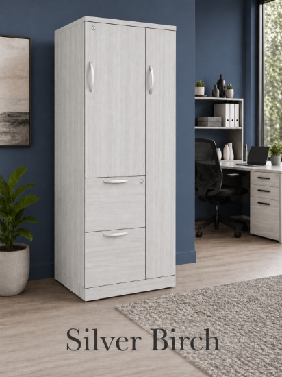 Picture of Executive Wardrobe Storage Cabinet with File Drawers, Shelves and Locking Doors