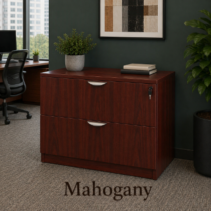 Picture of Executive 2 Drawer Lateral File Cabinet with Locking Drawers for Office Storage-Mahogany