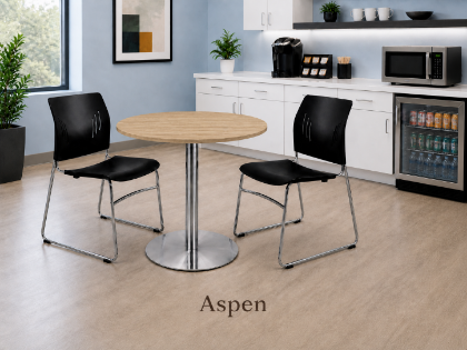Picture of Modern Round Cafe Table with Brushed Metal Base and Scratch Resistant Top