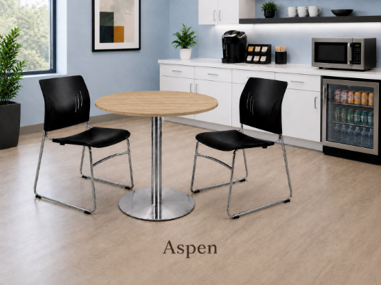 Picture of Modern Round Cafe Table with Brushed Metal Base and Scratch Resistant Top