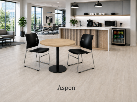 Picture of Modern Round Cafe Table with Black Metal Base and Scratch Resistant Top