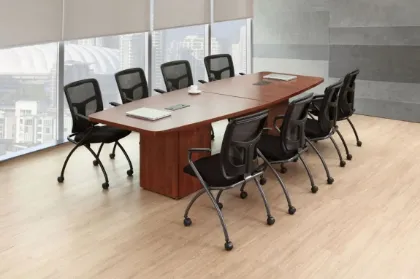 Picture of Boat Shaped Conference Table with Cube Base and Built In Cable Management