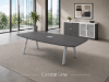 Picture of Boat Shaped Conference Table with Metal Legs and Built In Grommets