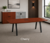 Picture of Boat Shaped Conference Table with Metal Legs and Built In Grommets