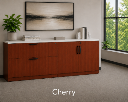 Picture of Lateral File Storage Cabinet Credenza with Locking Drawers and Door Storage