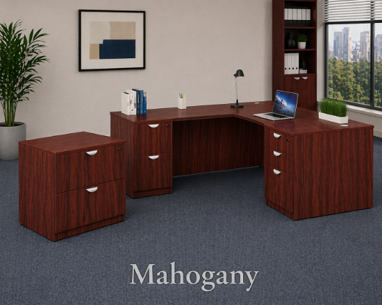 Picture of L Shaped Desk with File Cabinet and Reversible Return