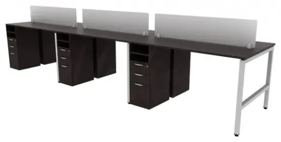 Picture of 6 Person Standing Height Workstation with Drawers, Shelves and Privacy Panels
