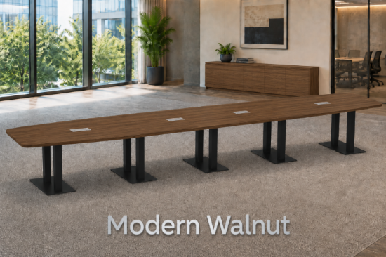Picture of Boat Shaped Conference Table with Cable Management and Brushed Steel Base