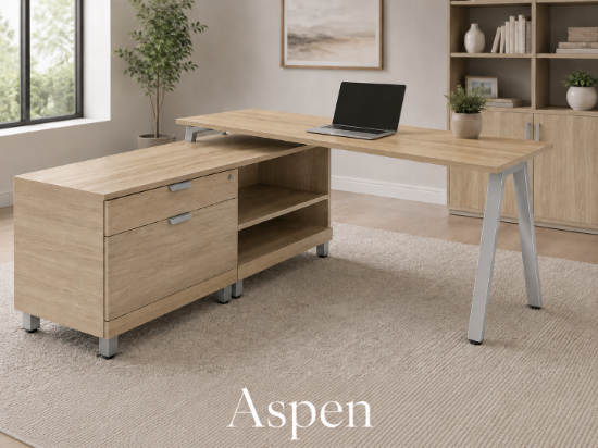 Picture of L Shaped Office Desk with Drawers, File Storage and Metal Legs