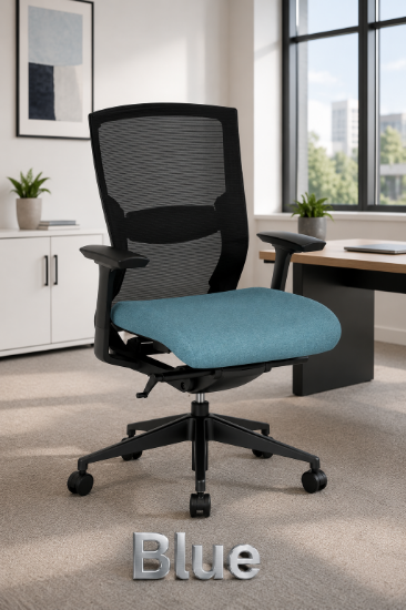 Picture of Blue Ergonomic Mesh Office Chair with Adjustable Arms and Lumbar Support