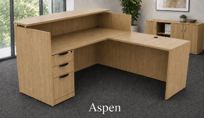 Picture of L Shaped Reception Desk with Locking Drawers and Reversible Return - PL Laminate