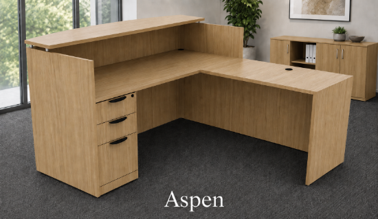 Picture of L Shaped Reception Desk with Locking Drawers and Reversible Return - PL Laminate