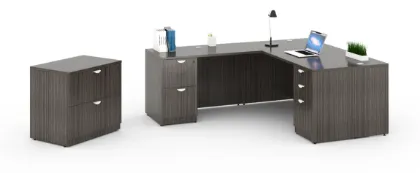 Picture of L-Shaped Desk with File Cabinet, Reversible Return & Storage