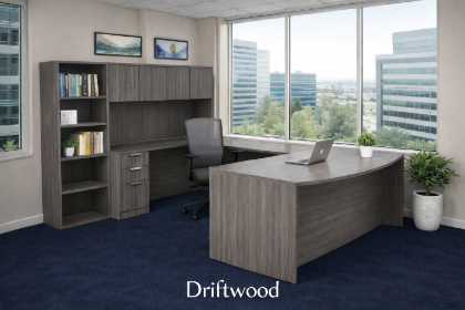 Picture of Executive U-Shaped Desk with Hutch, Bookcase Storage and Bow Front Desk