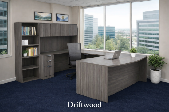 Picture of Executive U-Shaped Desk with Hutch, Bookcase Storage and Bow Front Desk