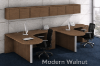 2 person L shaped peninsula desk with overhead storage