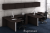 2 person L shaped peninsula desk with overhead storage