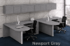 2 person L shaped peninsula desk with overhead storage