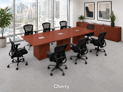 Rectangular cube base conference table with built in grommets