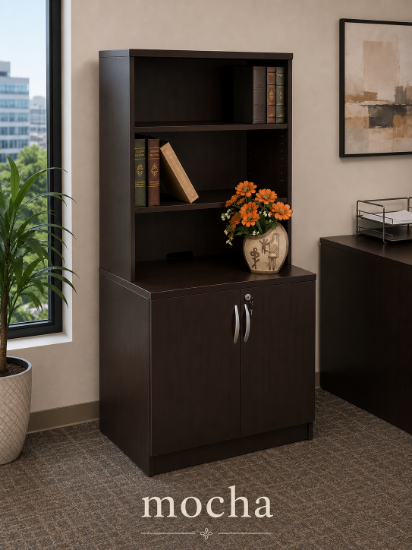 Picture of Two Door Storage Cabinet with Hutch – Commerce Laminate