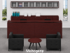 Picture of 2 Person Reception Desk with Storage, Overhead Hutch, and Transaction Counters