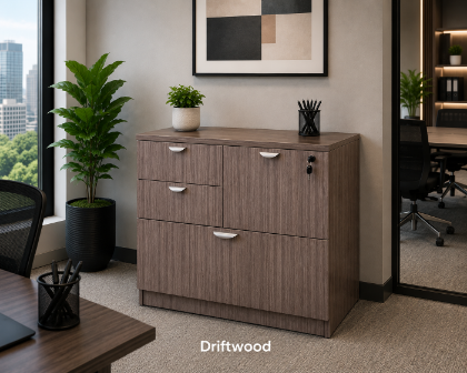Picture of 4 Drawer Combo Lateral Filing Cabinet – Commerce Laminate-Driftwood